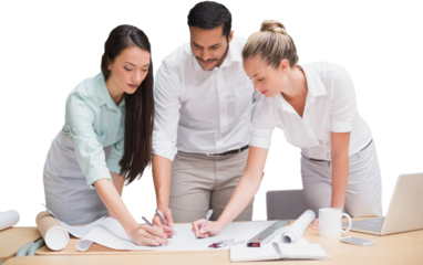 Architecture team working together at desk