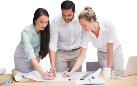Architecture team working together at desk