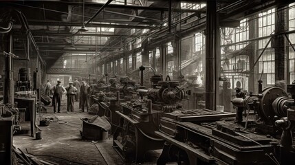 Iron forges and steam engines: the industrial revolution's factory workers, generative ai - obrazy, fototapety, plakaty