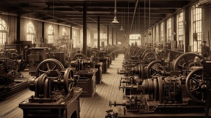 Iron forges and steam engines: the industrial revolution's factory workers, generative ai - obrazy, fototapety, plakaty