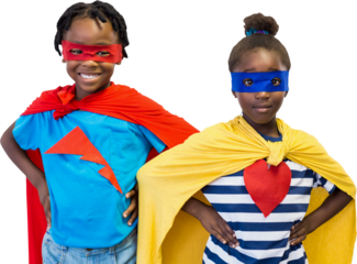 Brother and sister in superhero disguise