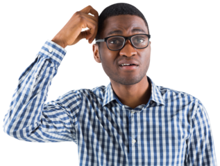 Young businessman thinking scratching head