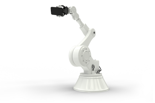 Graphic image of robot holding smart phone