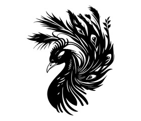 Monochrome peacock. Animal bird vector illustration, peafowl art design