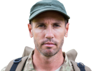 Close-up portrait of man in army clothing