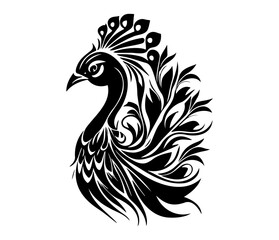 Monochrome peacock. Animal bird vector illustration, peafowl art design