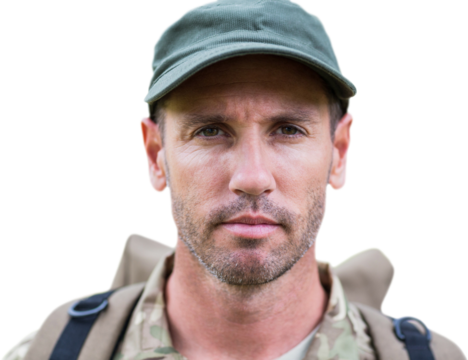 Close-up portrait of man in army clothing