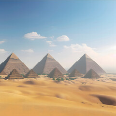 Fototapeta na wymiar Panorama of the ancient Egyptian pyramids created with Generative AI technology.