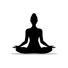 Silhouette of yoga woman in lotus position. isolated on white background. Vector illustration