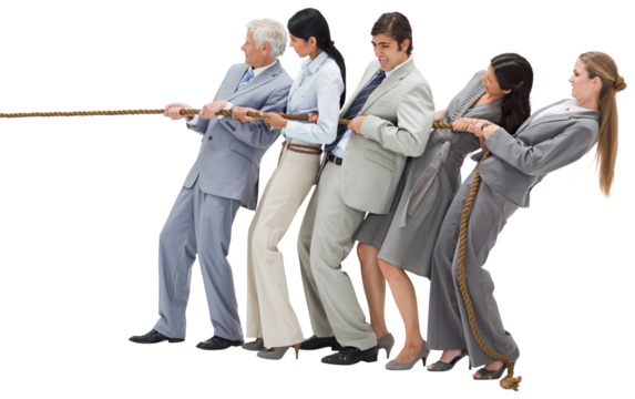 Business people pulling a rope
