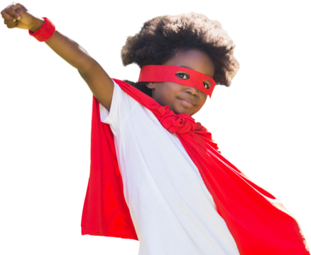 Portrait of boy in red cape and eye mask - Powered by Adobe