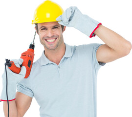 Handsome architect holding drill machine