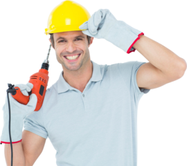 Handsome architect holding drill machine