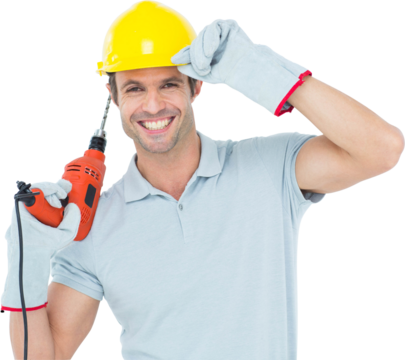 Handsome architect holding drill machine