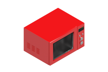 High angle view of red microwave oven