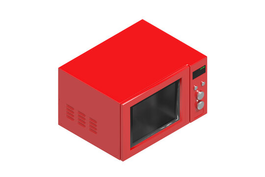 High angle view of red microwave oven
