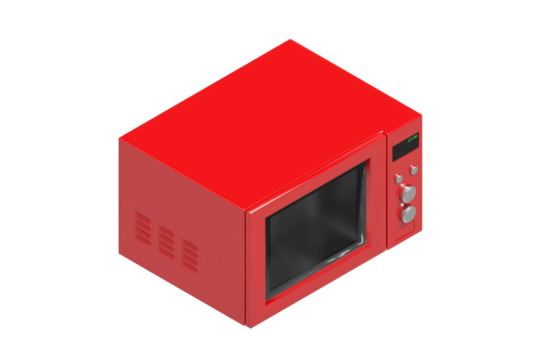 High angle view of red microwave oven