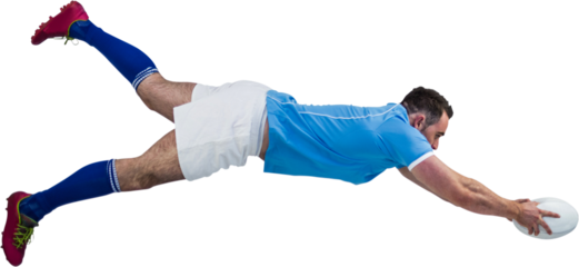 Rugby player scoring a try