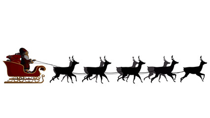 Silhouette of santa and reindeer
