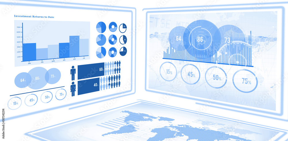 Poster digitally generated image of business graphs