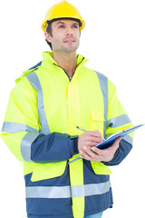 Male architect writing on clipboard