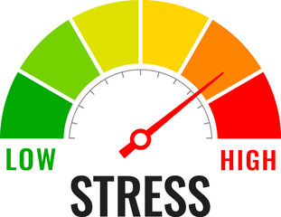 Stress level meter vector gauge over white background