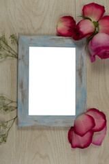 Naklejka premium Photo frame and rose flower