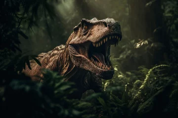 Foto op Plexiglas Dinosaurus A T-Rex dinosaur in the jungle. AI generated.