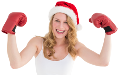 Festive blonde with boxing gloves