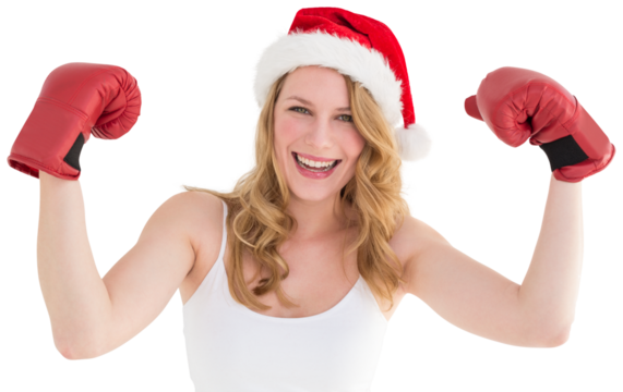 Festive blonde with boxing gloves