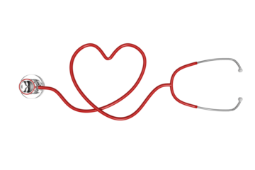 Red stethoscope forming heart shape