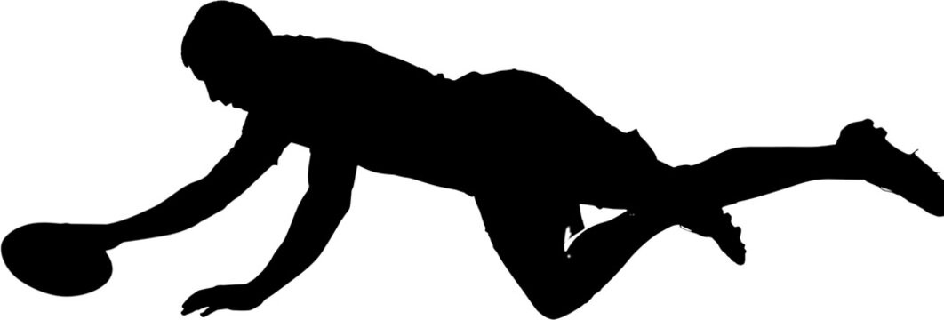 Player with ball diving on ground to score