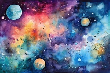 cosmic landscape with planets and stars. Generative AI
