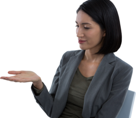 Businesswoman pretending to hold invisible object