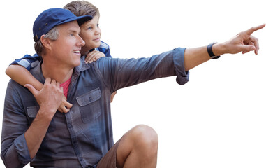 Father pointing away with his son 