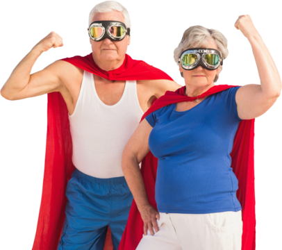 Senior man and woman showing strength