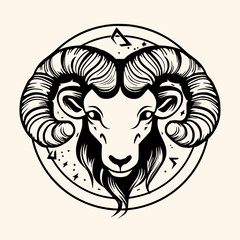 Zodiac Aries (Ram) vector for logo or icon, drawing Elegant minimalist style,abstract style Illustration