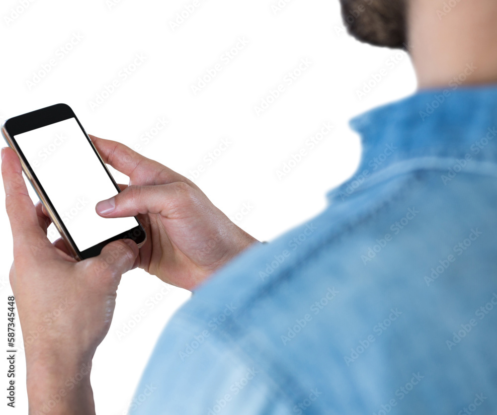 Poster man using mobile phone
