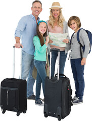 Portrait of family with suitcase