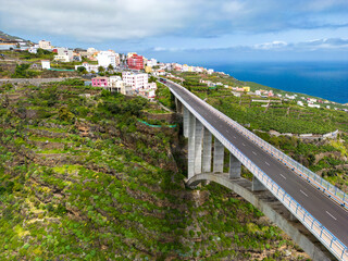 Aerial view of Los Tilos bridge near Los Sauces at La Palma Island, Canary Islands, Spain. 