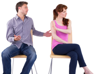 Sitting couple having an argument