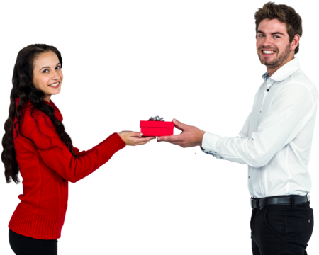 Young couple holding gift box