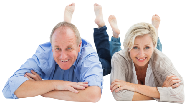 Happy mature couple lying and smiling