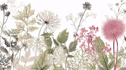 illustration of botanical plant leaves and flowers wallpaper great for post cards generative ai