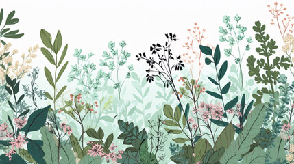 illustration of botanical plant leaves and flowers wallpaper great for post cards generative ai