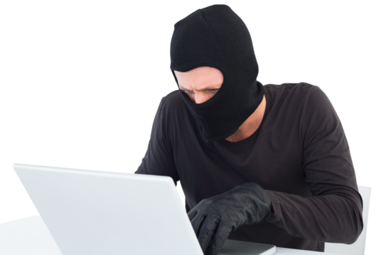 Hacker using laptop to steal identity
