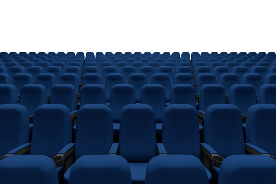 Empty blue theater auditorium chairs