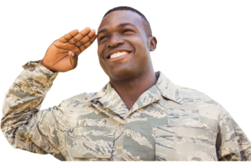 Smiling soldier saluting