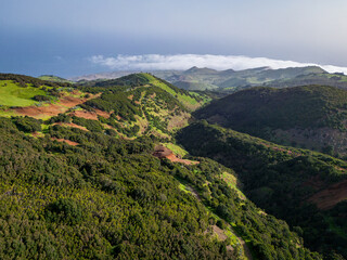 Aerial View at Green Volcanic Hills near Villa de Valverde at El Hierro Island. Canary Island, Spain.