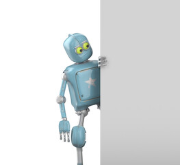 Robot Cartoon funny 3D video render - look, isolate